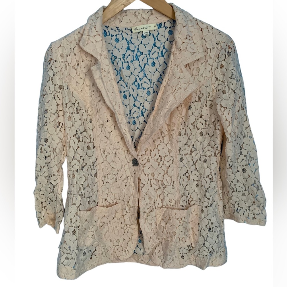 Comme Toi Anthropology Blush Beige 1 Button Lace Blazer Size M